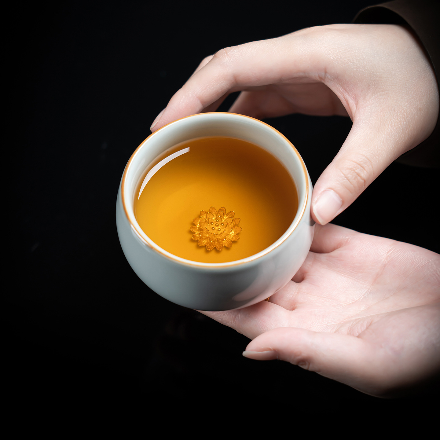 宋朴苏扬烨大师天青汝窑主人杯景德镇矿釉嵌银品茗杯开片礼盒装无