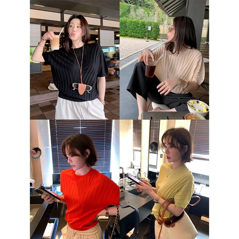 Триакетатная трикотажная футболка из тенселя с короткими рукавами, женский легкий дышащий пуловер с круглым вырезом, топ, летний новый стиль