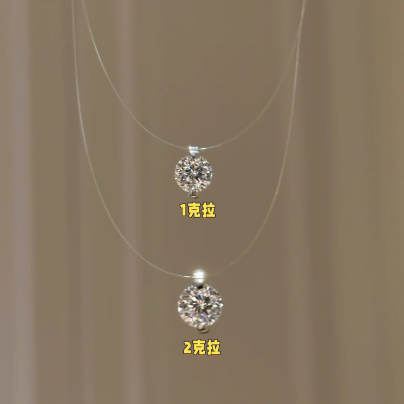 Imported Invisible Fishing Line Mermaid's Tear Necklace for Women, High Carbon Diamond Eight Hearts Eight Arrows Imitation Moissanite Rose Cut Clavicle Chain