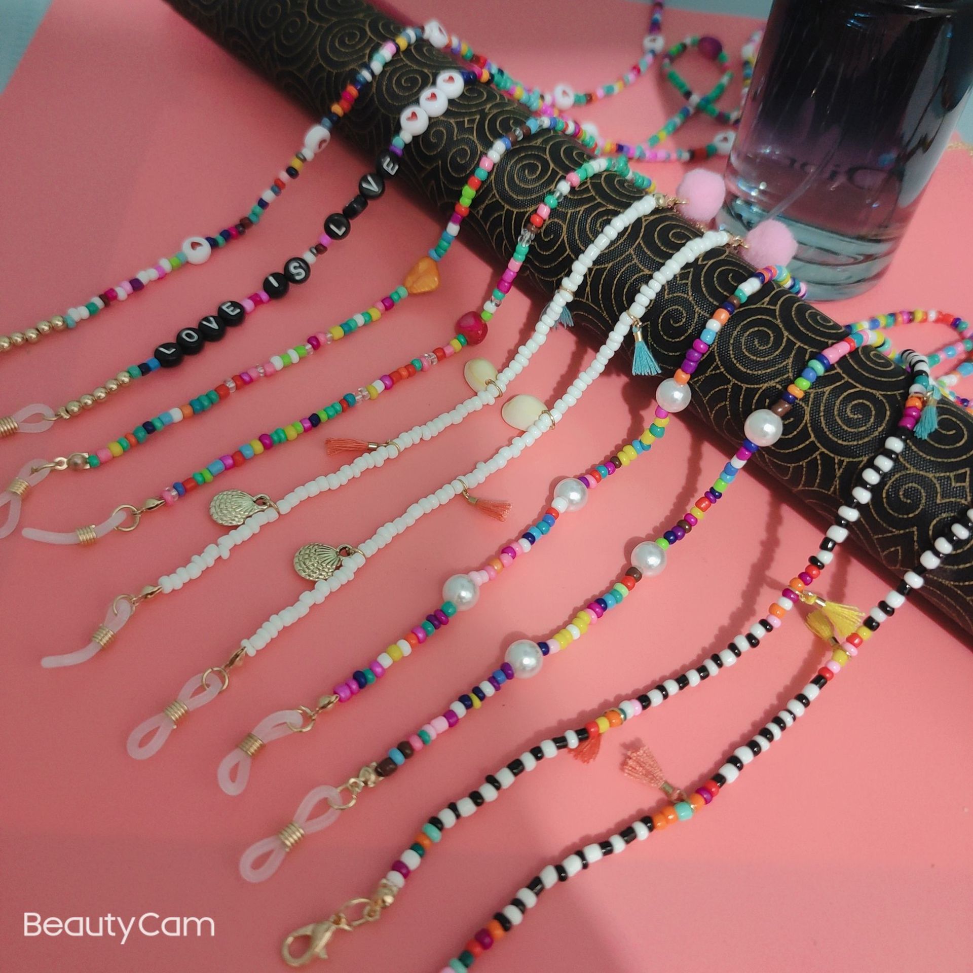Cross-border exotic natural shells rainbow glass rice beads anti-lost glasses chain chain factory direct sales