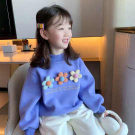 2026春秋新款女宝宝卫衣洋气时尚百搭卫衣立体花朵长袖上衣中小童