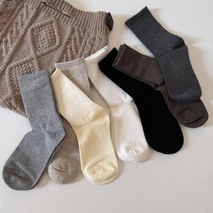 Autumn and Winter New South Korea Color Vertical Pattern Mid-length Socks Women's Boneless All-match Simple Style Stacked Socks with Shark Leather Pants