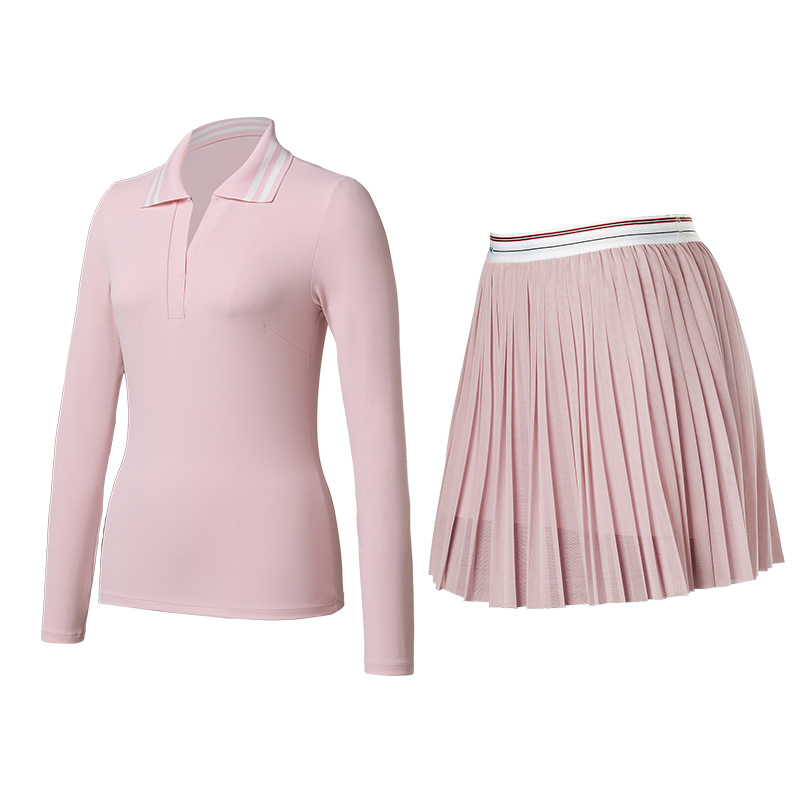 Trajes deportivos transfronterizos de mujer con solapa de mangas largas secas rápidas y delgadas, camisas de polo de cuello en V, chaqueta de fitness, falda de tenis delgada