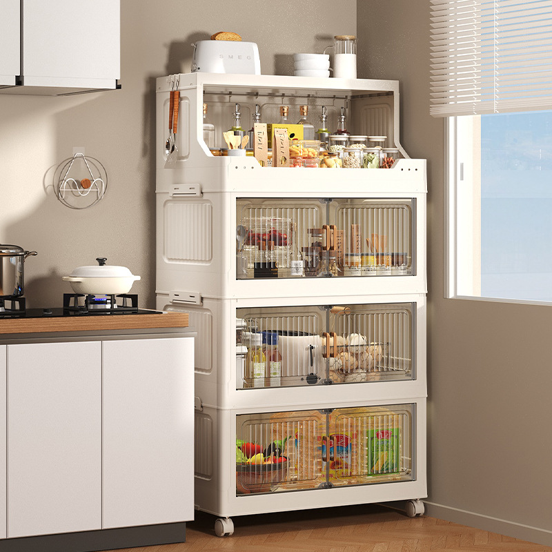 Gabinete de almacenamiento de cocina condimento caja de almacenamiento plegable multicapa con marco de almacenamiento de freno gabinete de condimentos multifuncional doméstico
