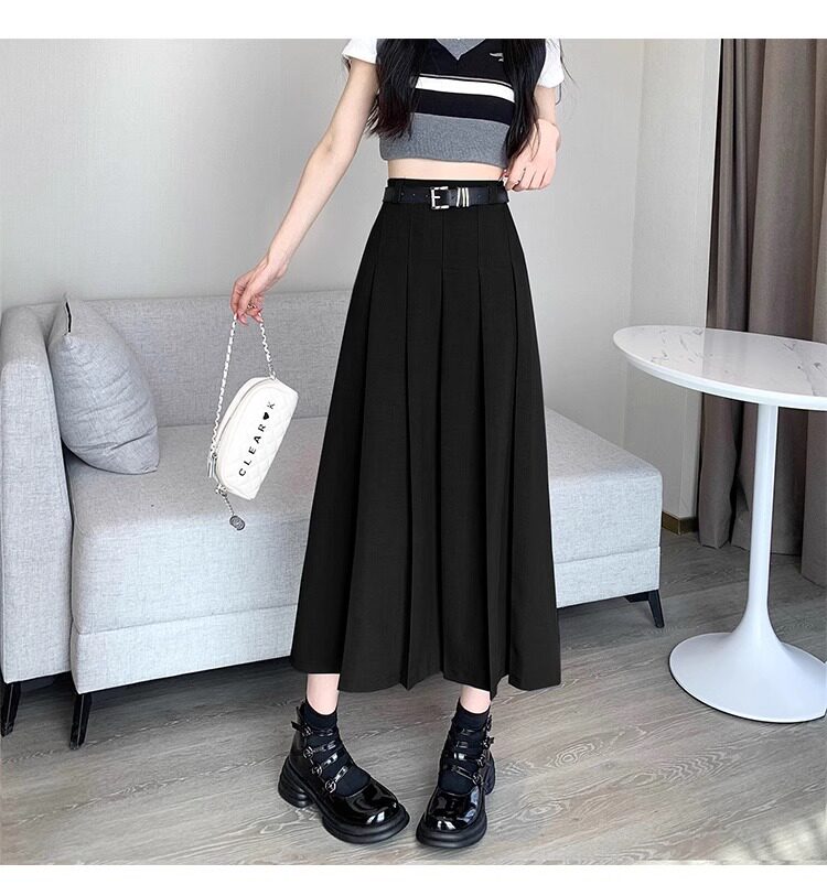 Chân váy vest nữ cạp cao dáng chữ A xếp ly dài vừa — Màu xám, Màu đen chi tiết 16