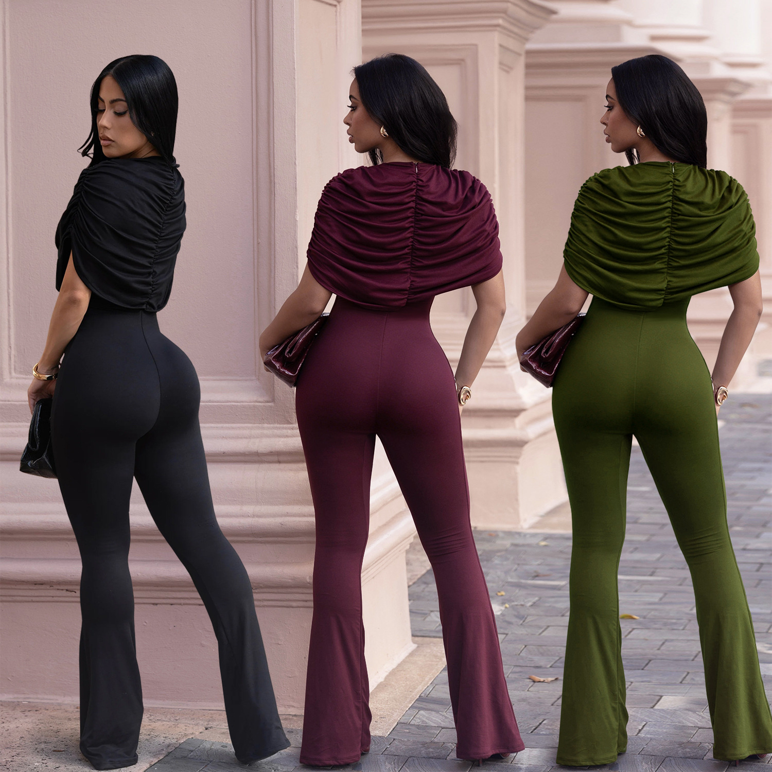 C7651 Aliexpress transfronterizo Amazon Europa y América de moda elegante ropa de mujer delgada de color sólido plantares de piernas anchas