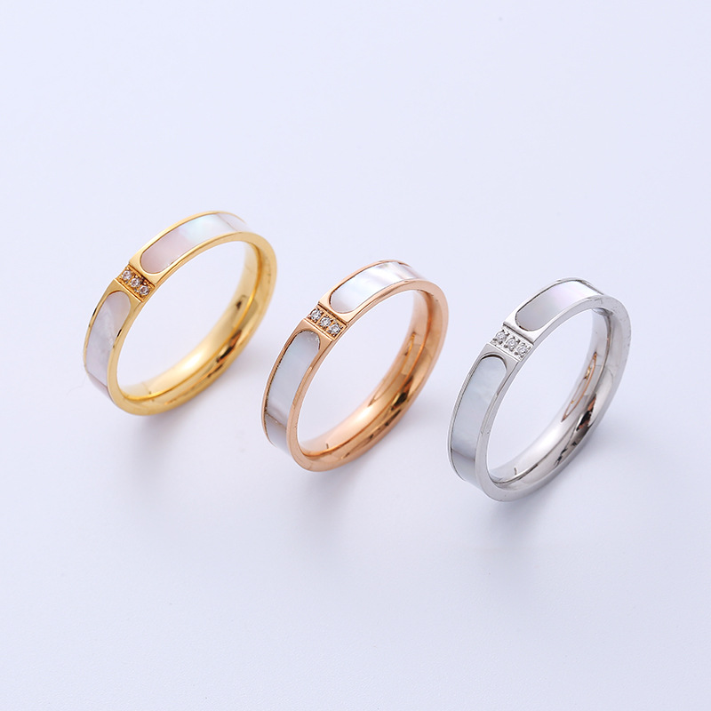 Shell, Zircon Inlay Material Rings Classification 6, 7, 8 Ring Size Wholesale Jewelry Simple Style Geometric 304 Stainless Steel Shell 18K Gold Plated Inlaid Zircon Stainless Steel Rings