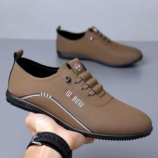 Men's Shoes 2025 Autumn New Soft Soled Four Seasons Leather Shoes Men's Plaid Thin Breathable Lightweight Casual Shoes Driving Shoes