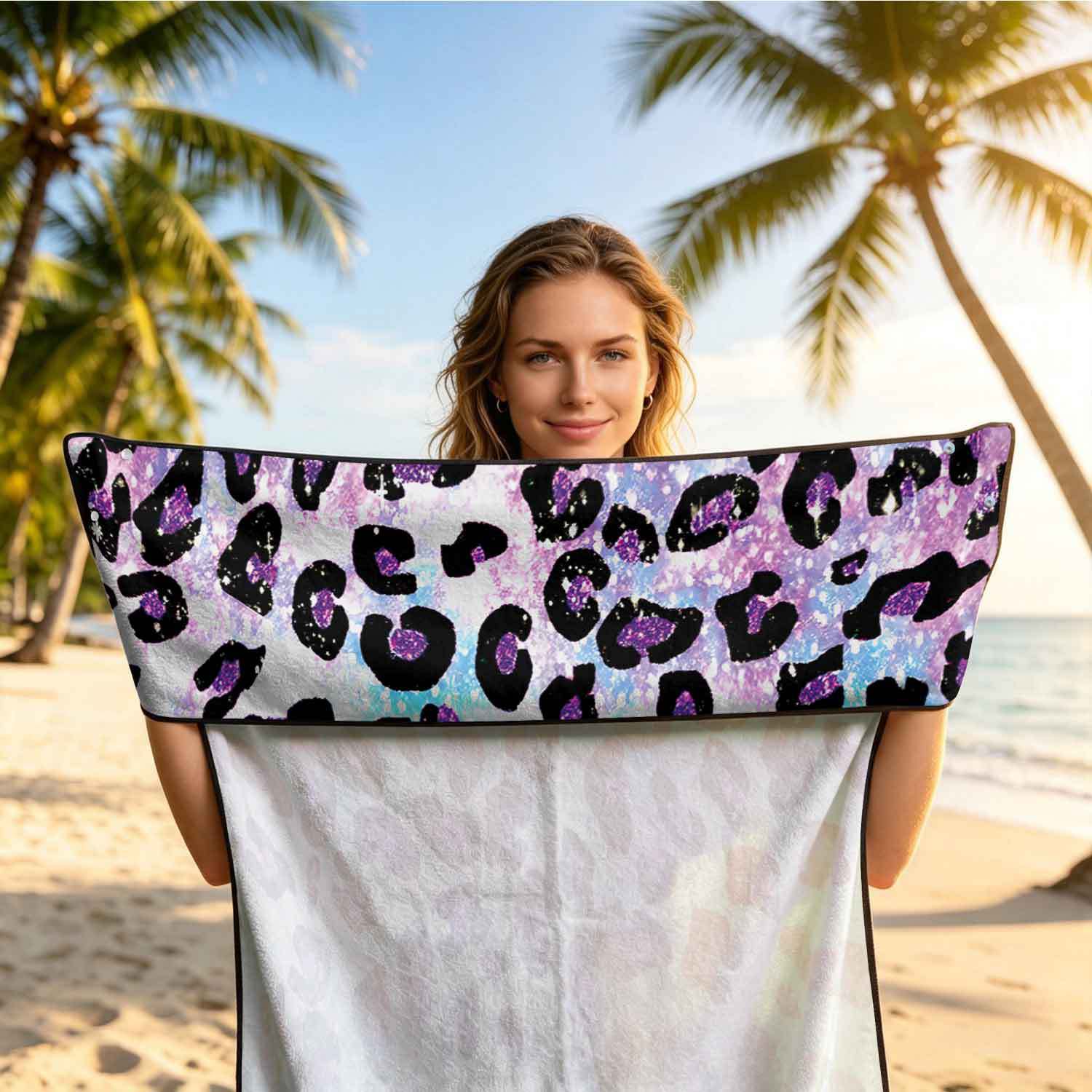 Printed bath towel and car seat cover 2-in-1, ultra-fine fiber outdoor beach and car dual-use universal seat cushion