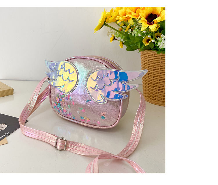 Girl'S Small Pu Leather Wings Cute Sequins Round Zipper Crossbody Bag display picture 27