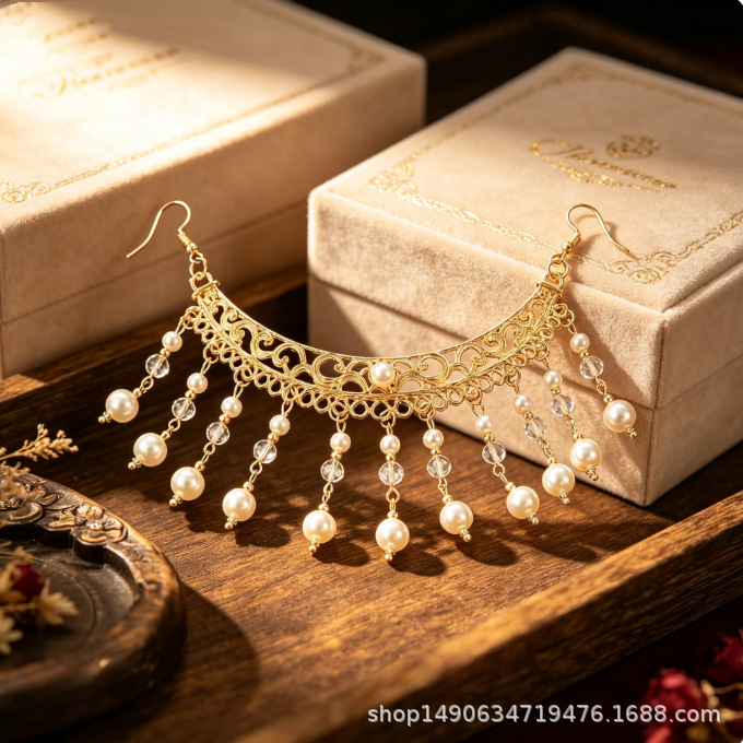 New versatile ancient-style pearl forehead ornaments, forehead hair accessories, and eyebrow pendants; new Chinese-style forehead ornaments, Tang Dynasty-style accessories, and hair accessories