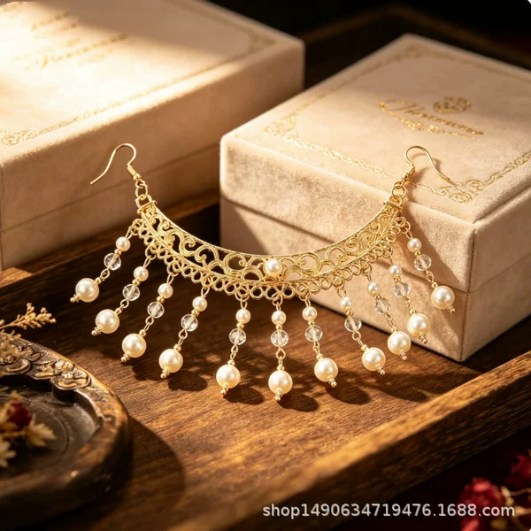 New versatile ancient-style pearl forehead ornaments, forehead hair accessories, and eyebrow pendants; new Chinese-style forehead ornaments, Tang Dynasty-style accessories, and hair accessories