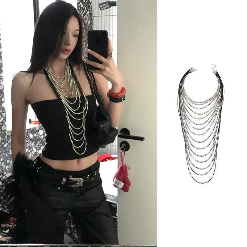 新款民族风波西米亚多层叠戴手工串珠项链新款长款锁骨链夸张项饰