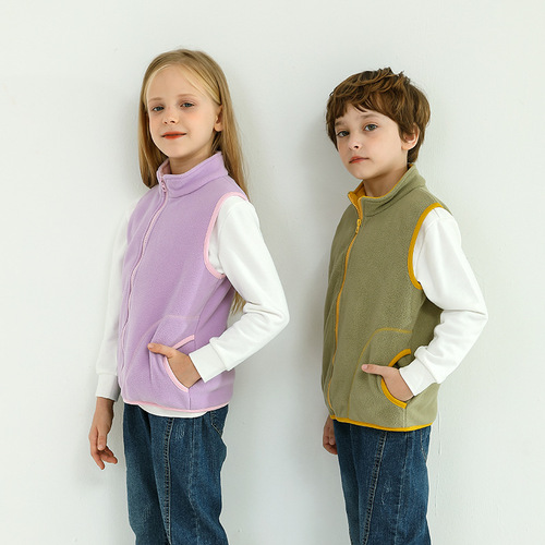 Children's polar fleece vests for autumn and winter, warm and thickened vests for boys and girls, wholesale middle-aged and older children's outer zipper shirts