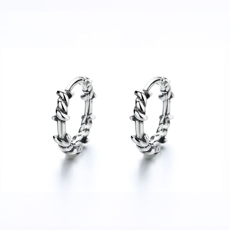 Pendientes de aro vintage con diseño de rama de bosque, estilo hip hop coreano, estilo callejero, personalidad masculina_voghion.com