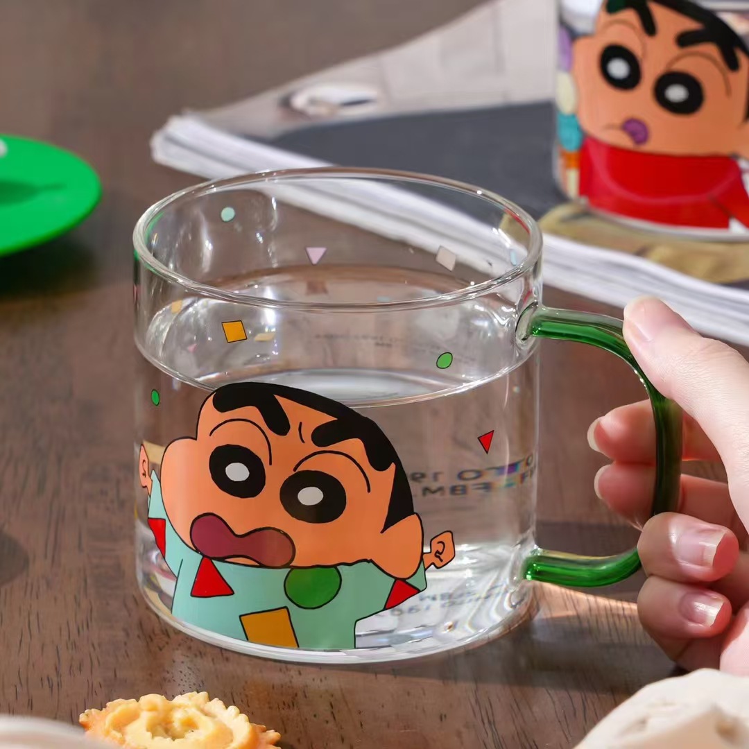 Crayón pequeño nuevo vidrio copas de pareja taza con tapa de regalo de cumpleaños de chicas taza de agua casera taza de café de desayuno