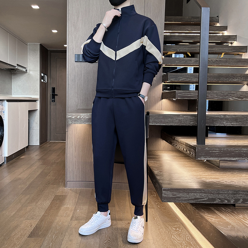 Primavera y otoño trajes deportivos cardigans de hombre cuello jersey de comercio exterior trajes de ocio de moda masculina de dos piezas transfronterizas