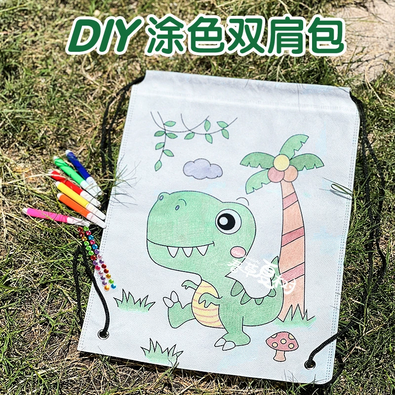 Рюкзак из нетканого материала с граффити Детский рюкзак ручной работы из эко-сумки Цветной художественный Рисунок Карман в комплекте