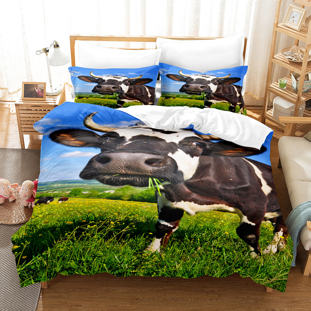 Serie de ganado 3D Impresión digital transfronteriza cubierta de edredón de comercio exterior conjunto de tres piezas conjunto de ropa de cama de cuatro piezas