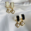 Metal stone inlay from pearl, silver needle, earrings, white enamel, accessory