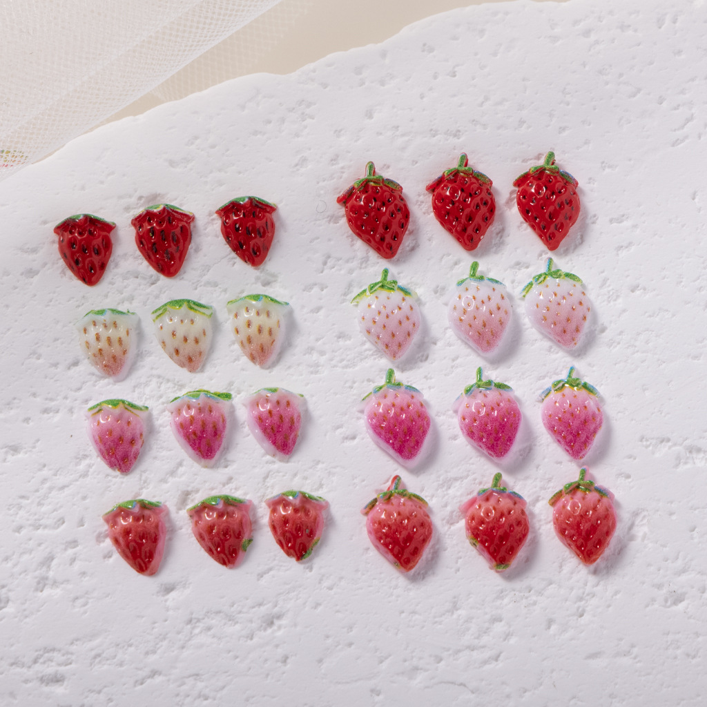 Mini Simulated Strawberry Nail Art Accessories Gradient Yellow-Pink Small Strawberry Wearable Nail Decoration DIY Accessories