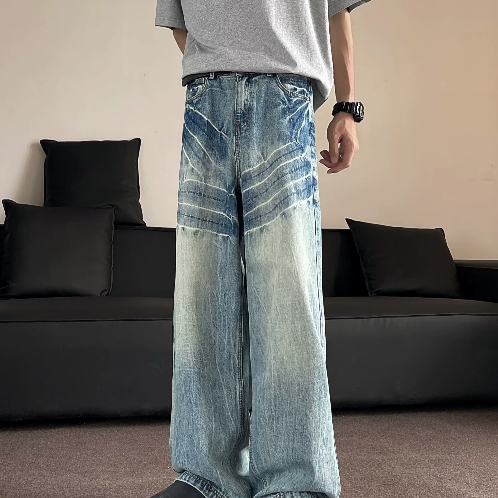 Ретро джинсы осенние, прямого свободного кроя — Blue 7668, размеры S–3XL