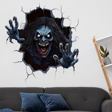 跨境万圣节恐怖主题墙贴3D破墙女鬼地板装饰贴饰贴画鬼影墙贴pvc