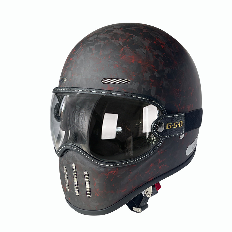 Motosiklet kaskı (dəbilqə) — Motuoche Retro Motorcycle Full - matte-red-forged-transparent-visor-m55-56