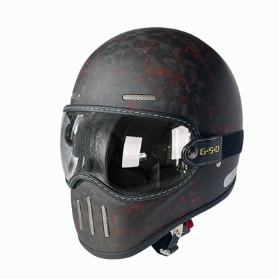 Motosiklet kaskı (dəbilqə) — Full-Face Electric Motorcycle Helmet for Men - matte-red-forged-transparent-mirror-m55-56