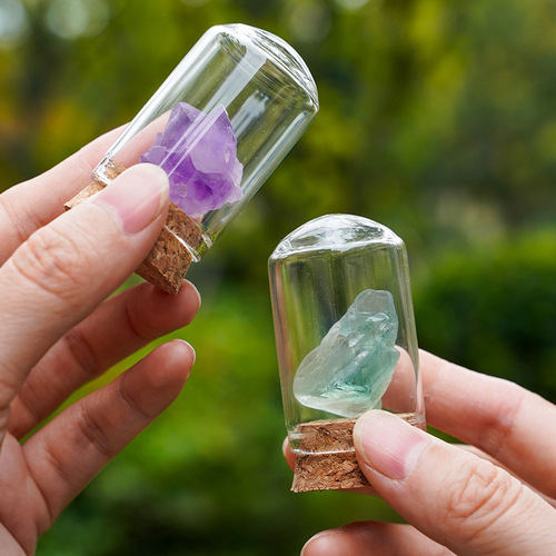 45 Bottles of Natural Crystal Ore Glass Bottles with Mineral Collection Set Craft Desk Table Ornament Crystal Collection