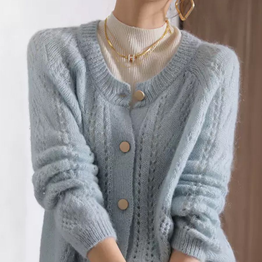 Mhair Sweater Coat Women's Spring and Autumn Outer Wear 2022 New French Loose Lazy Style Hollow Soft Waxy Knitted Cardigan