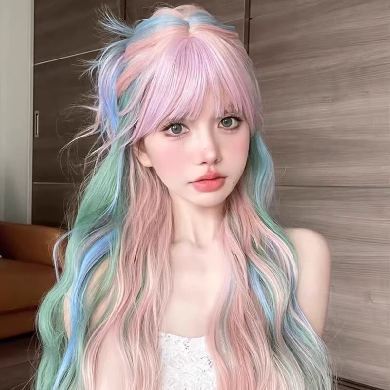 Wig Women's Stopped Long Curly Hair Full Top Full Head Cover Five Colors Rainbow Harajuku Soft Girl Lolita Comic-Con cos Wig Women's Stopped Long Curly Hair Full Top Full Head Cover Five Colors Rainbow Harajuku Soft Girl Lolita Comic-Con cos