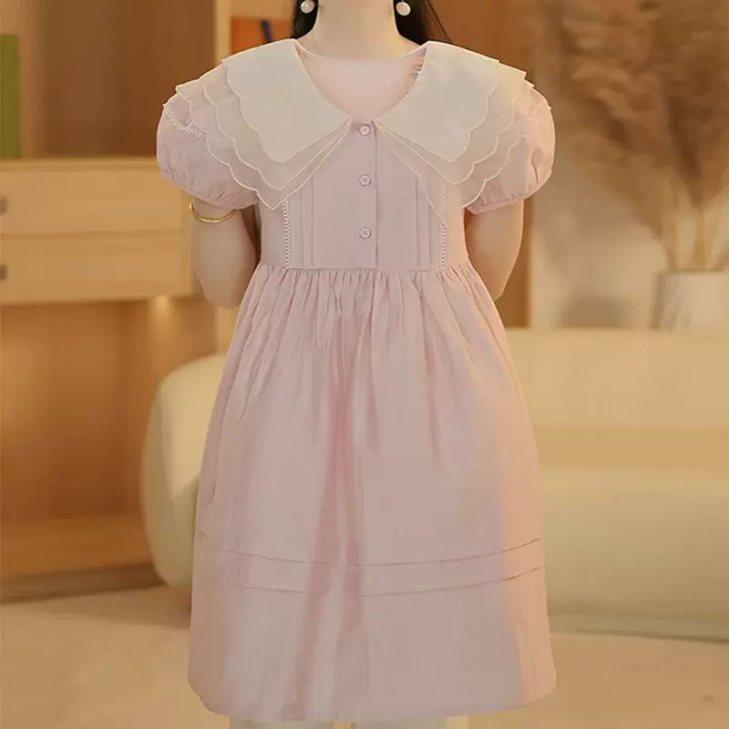 夏季女童连衣裙娃娃领裙子儿童中大童洋气女孩公主夏装2025新款
