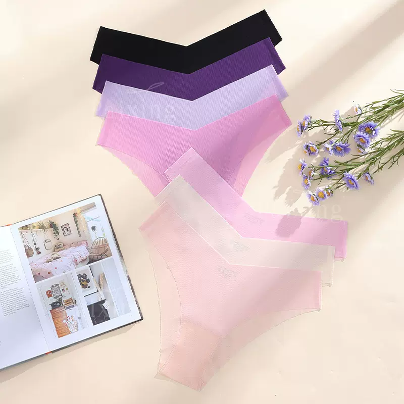 个性腰边纯色无痕一片式薄款内裤透气浪底女士健身运动大码三角裤