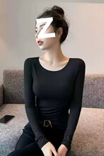 黑色打底衫圆领薄款莫代尔女装新款安可拉红上衣秋衣长袖春秋t恤