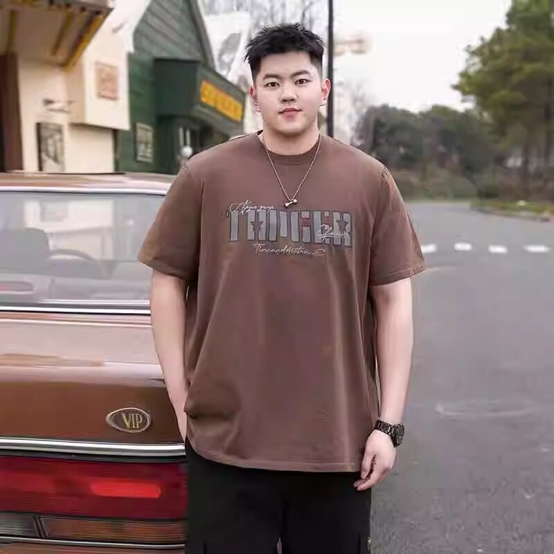 Trendy Brand plus size Men's Summer New Heavy-weight Fat Loose Plus Fat Plus Size Cotton Pullover Half-sleeved Short-sleeved T-shirt