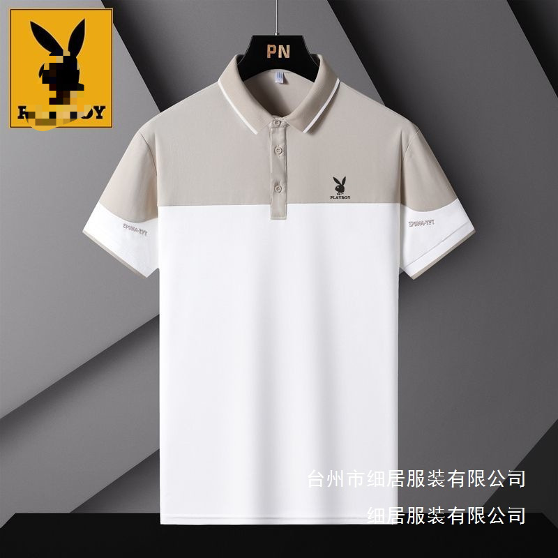 Playboy Summer Men's T-Shirt Short-Sleeved Polo Shirt Trendy Ice Silk Top Half-Sleeved Color-Blocking T-Shirt Wholesale