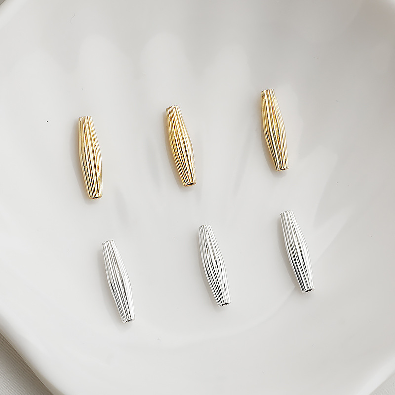 14K包金保色条纹直管通孔米珠 橄榄串珠手链项链材料 diy饰品配件