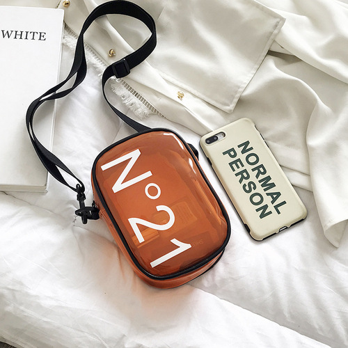 Korean version 2024 new waterproof PVC women's bag fashionable transparent jelly shoulder bag letter magic small square bag wholesale