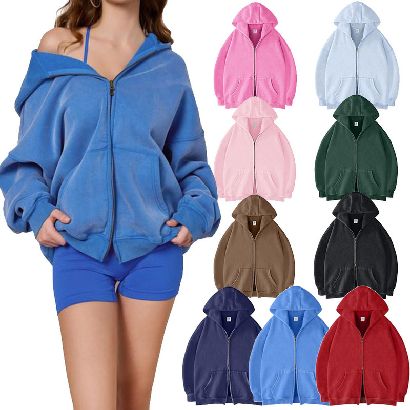 Men's and Women's Zip-Up Hoodies, Sporty Casual Hooded Sweatshirts, Thick Retro Fashion Zip-Up Sweatshirts, Plain Design Men's and Women's Zip-Up Hoodies, Sporty Casual Hooded Sweatshirts, Thick Retro Fashion Zip-Up Sweatshirts, Plain Design