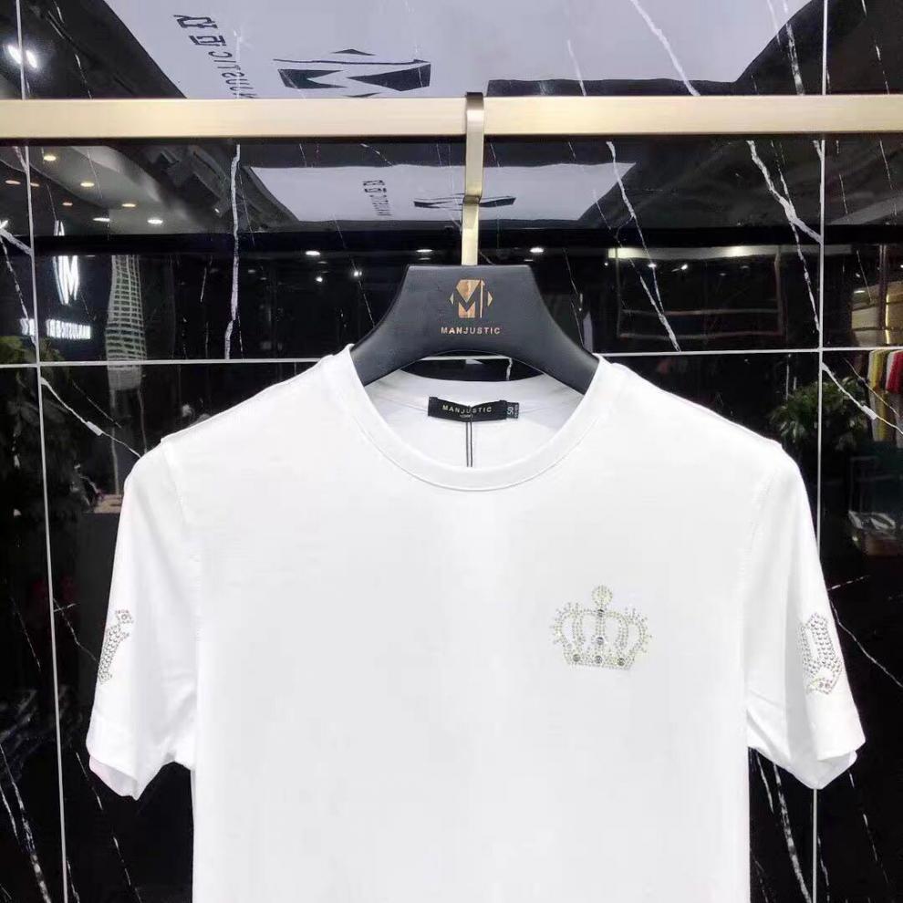 Men's Cotton T-shirt With Crown Diamond Detail Versatile Style_voghion.com