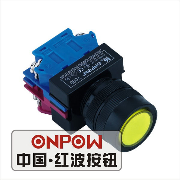 ONPOW中国红波按钮开关 Y090E系列平钮黄色塑料按钮