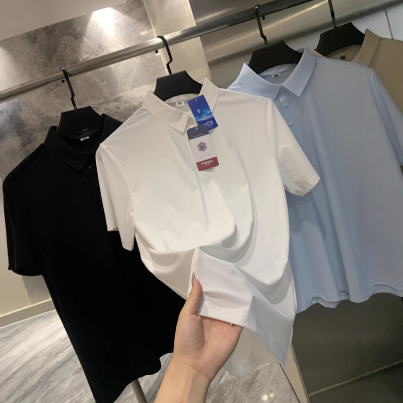Technology Cool Cooling Ice Silk Pique! Seamless Lamination Process Men's Lapel Short-Sleeved Quick-Drying Polo Shirt Technology Cool Cooling Ice Silk Pique! Seamless Lamination Process Men's Lapel Short-Sleeved Quick-Drying Polo Shirt