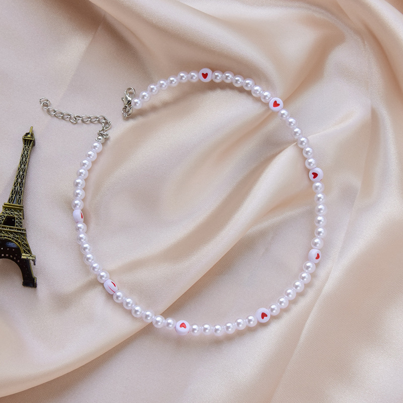 Koreanische Art Herzform Künstliche Perle Perlen Frau Halskette display picture 2