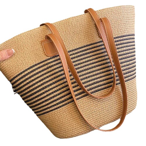 Grass-woven women's summer tote bag for beach, large capacity woven shoulder bag, rattan grass bag, bucket bag, trendy
