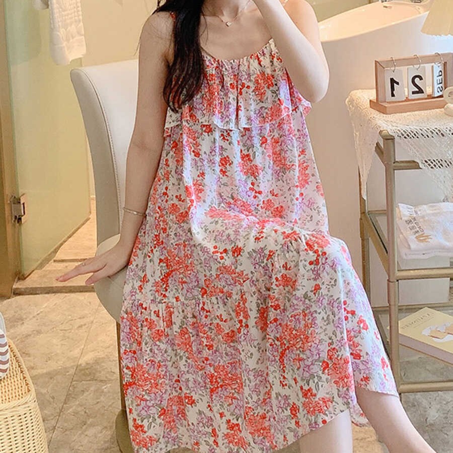 Sling Cotton Nightdress Women's Summer Thin 2024 New Sweet Sexy Pajamas Women's Summer Anti-bump Cotton Dress