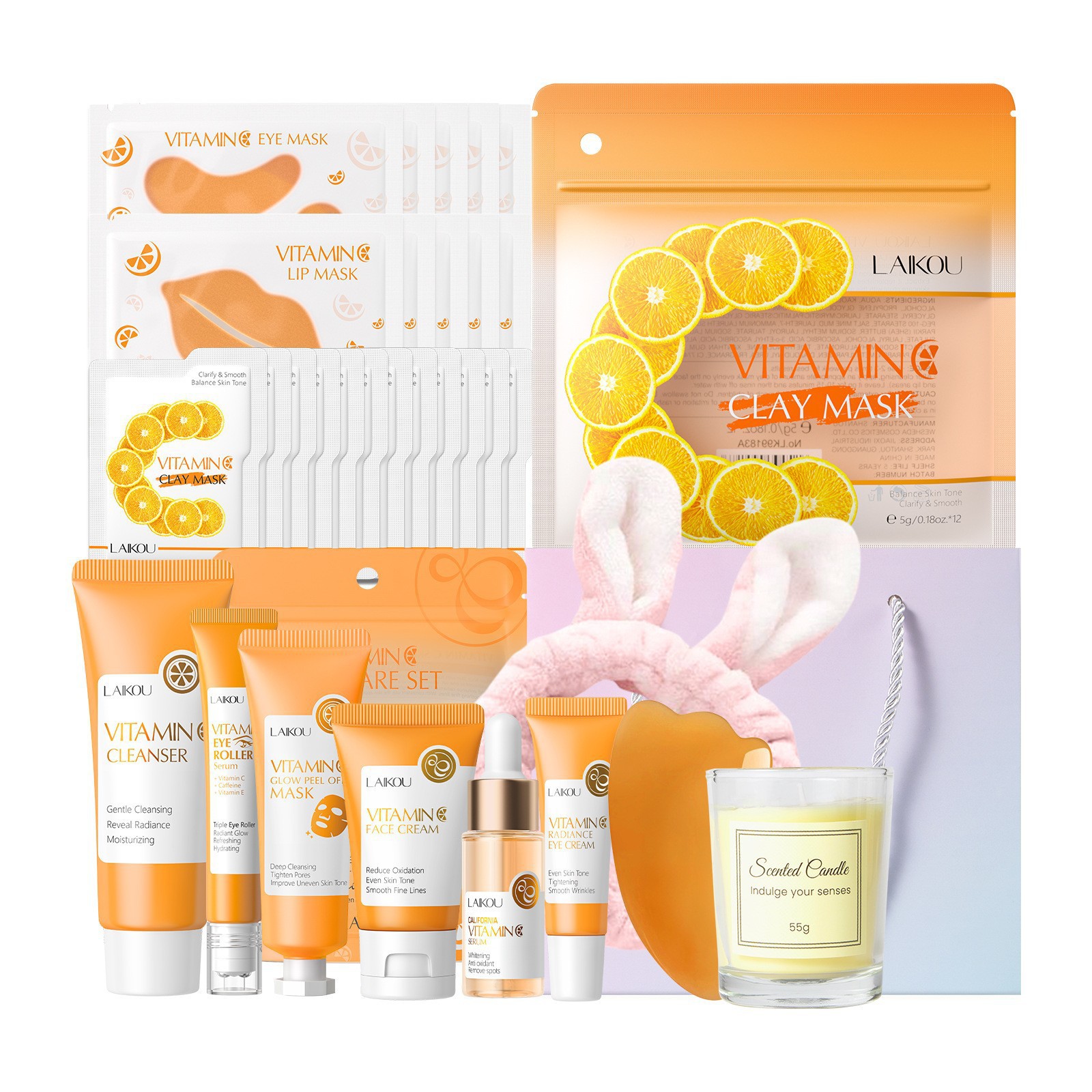 Transfronterizo LAIKOUFENYI Vitamina C serie combinación hidratación humectante productos de cuidado de la piel paquete de caja Inglés FDA productos de cuidado de la piel
