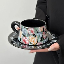 高档精致马克杯子法式复古设计师款咖啡杯碟套装高颜值陶下午茶具