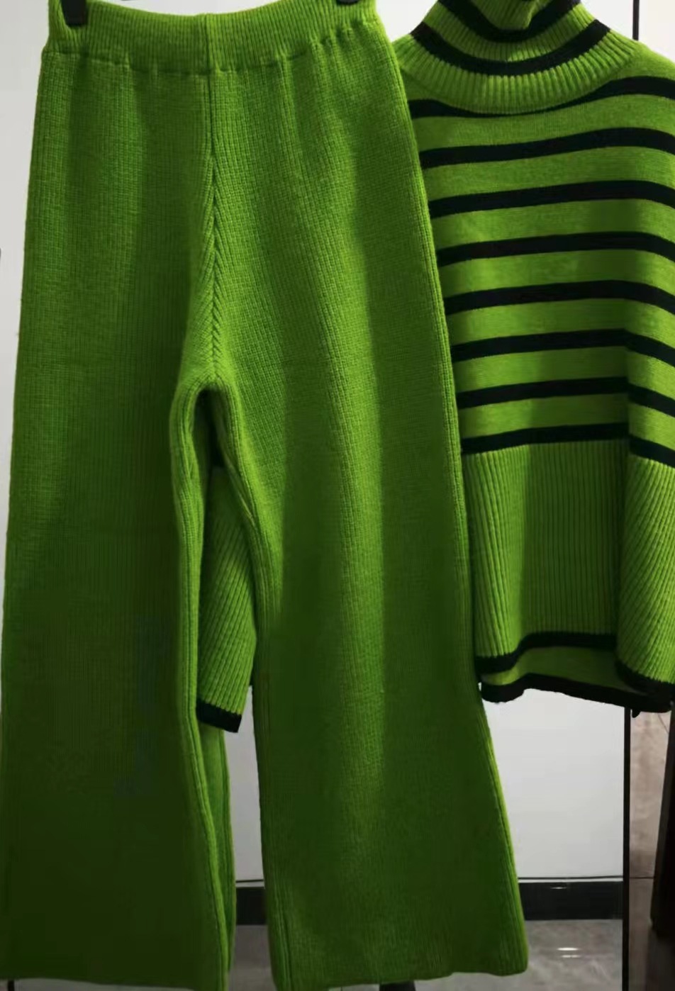 Women's Clothing all match high collar knitted sweater for women + high waist drape straight casual knitted wide leg pants two piece set_voghion.com