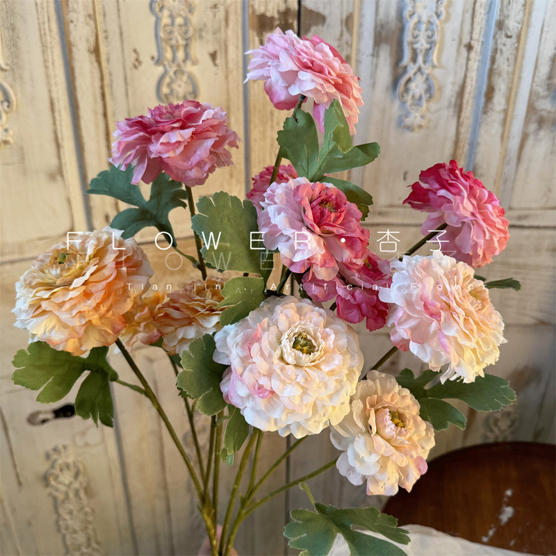 3-Head Koi Home Living Room Artificial Flower Live Broadcast Artificial Peony Dew Lotus Fake Flower Dragon Lithium Chrysanthemum Oil Painting Hibiscus Flower